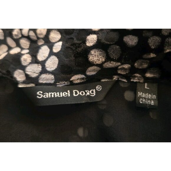 Samuel Dong Velvet Burnout Tie Front Top Womens Large Dot Print Whimsigoth Black - Picture 8 of 9